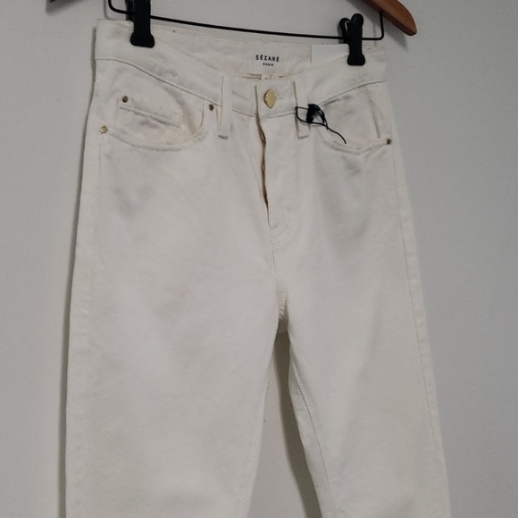 Sezane 1967 ecru denim high rise straight leg pants - Picture 4 of 16